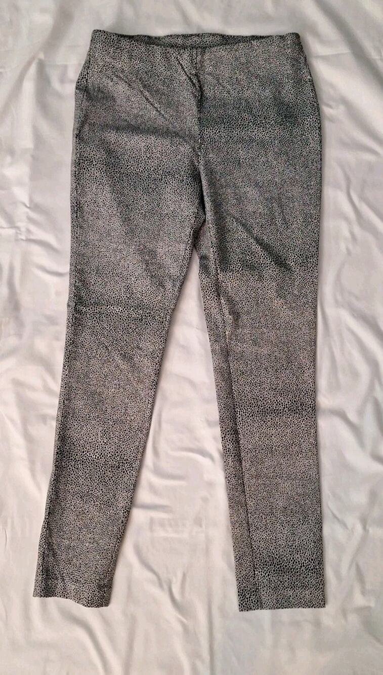 Michael Kors Black White Pull On Ankle Skinny Pants Stretch Women's Size L